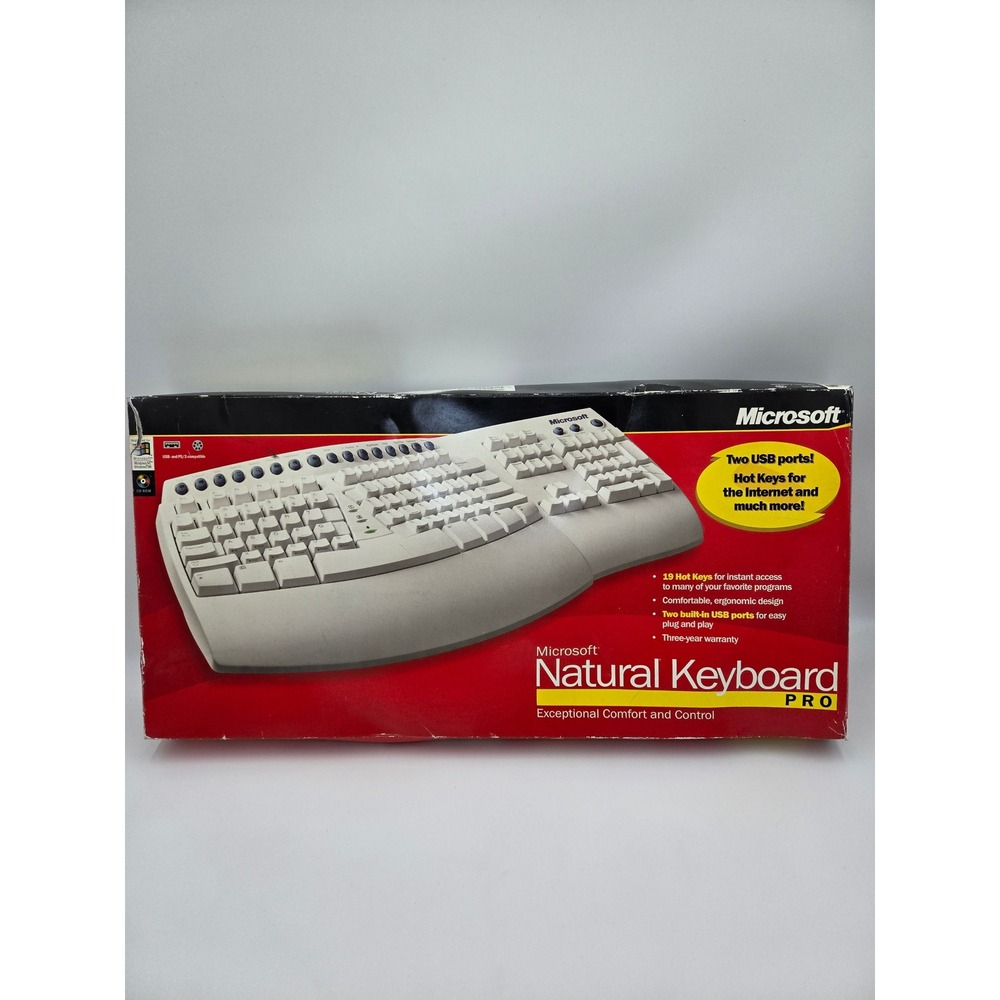 Microsoft Natural Pro Ergonomic Keyboard RT9401 V:5FTWR New Open Box USB PS2